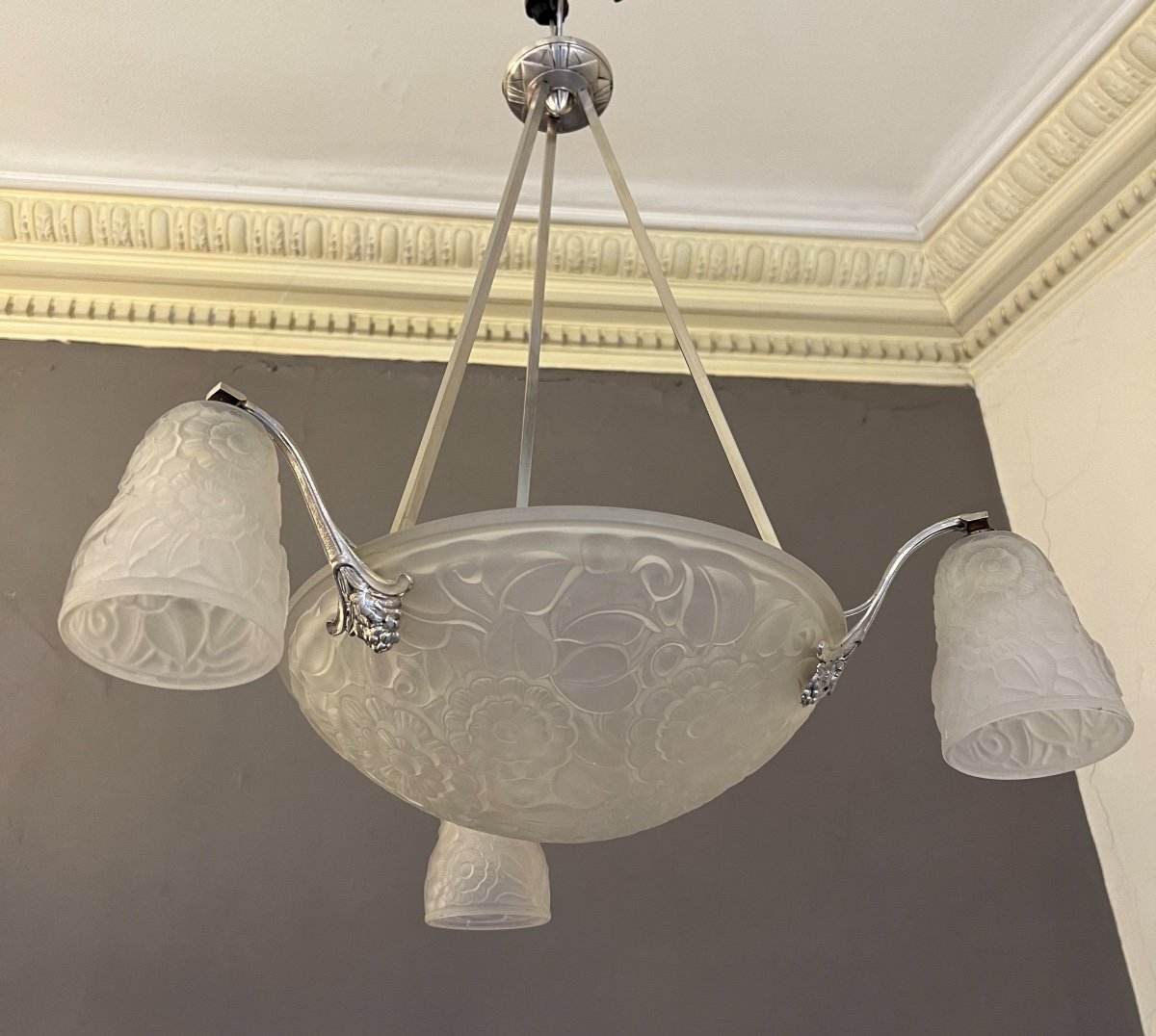 Suspension / Lustre Art Déco Signé Primaflore France  { Degué } ( Plafonnier Art Deco 1930 )-photo-8
