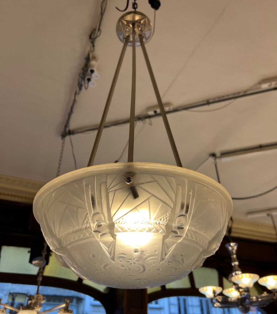 Suspension / Lustre / Plafonnier Art Déco Signé Müller Frères Lunéville ( Lampe Art Deco 1930 )-photo-4