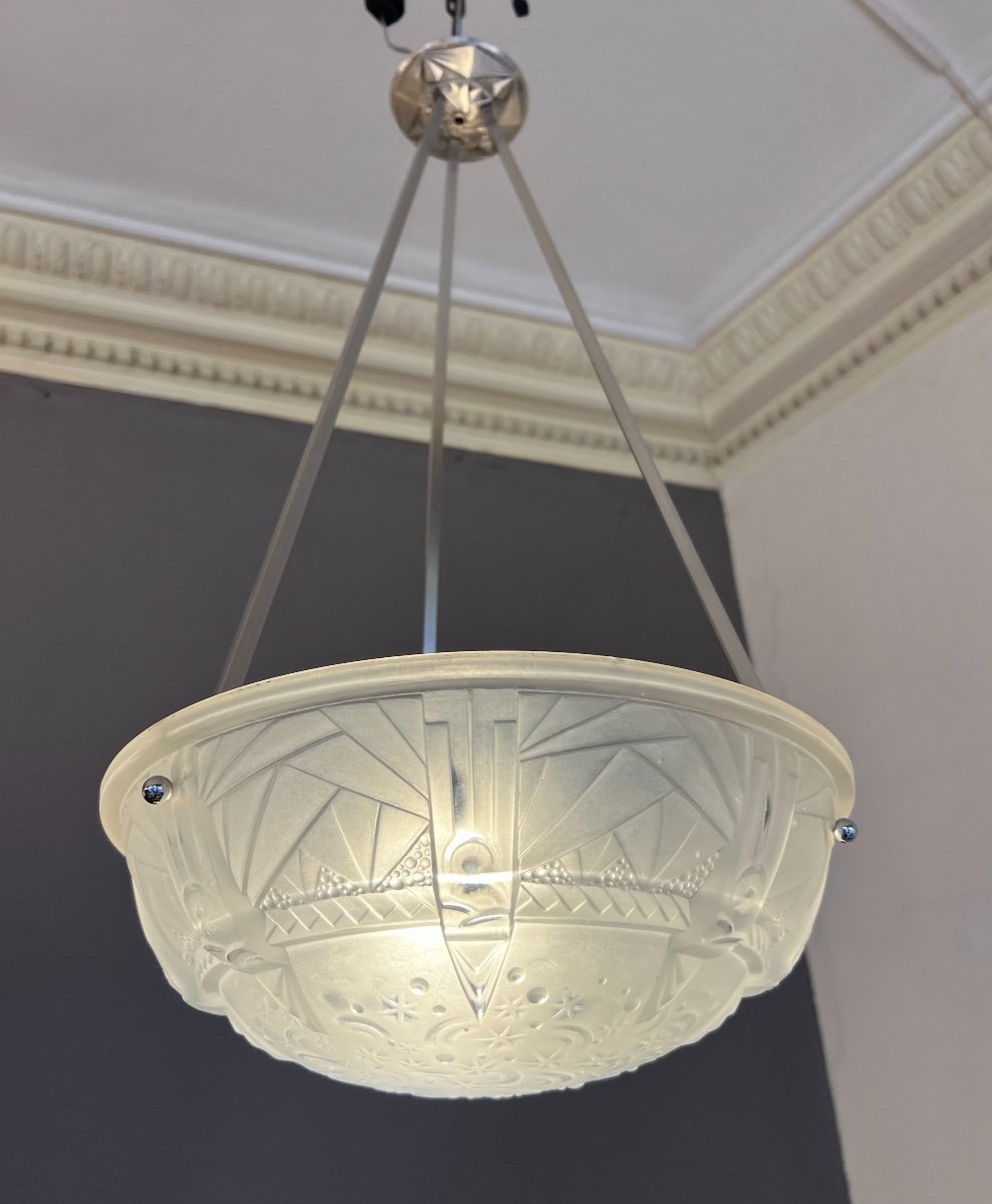 Suspension / Lustre / Plafonnier Art Déco Signé Müller Frères Lunéville ( Lampe Art Deco 1930 )-photo-5