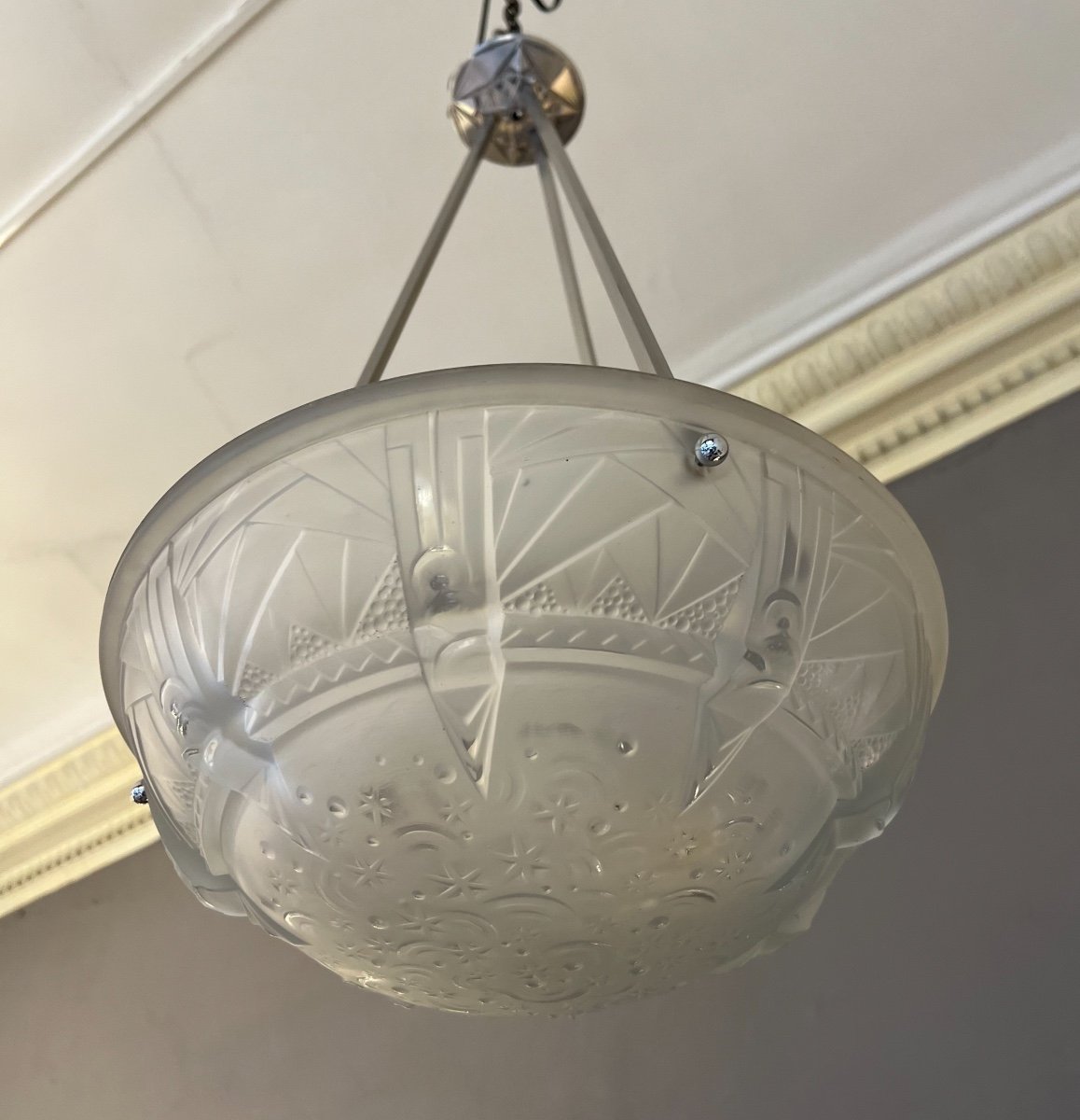 Suspension / Lustre / Plafonnier Art Déco Signé Müller Frères Lunéville ( Lampe Art Deco 1930 )-photo-8
