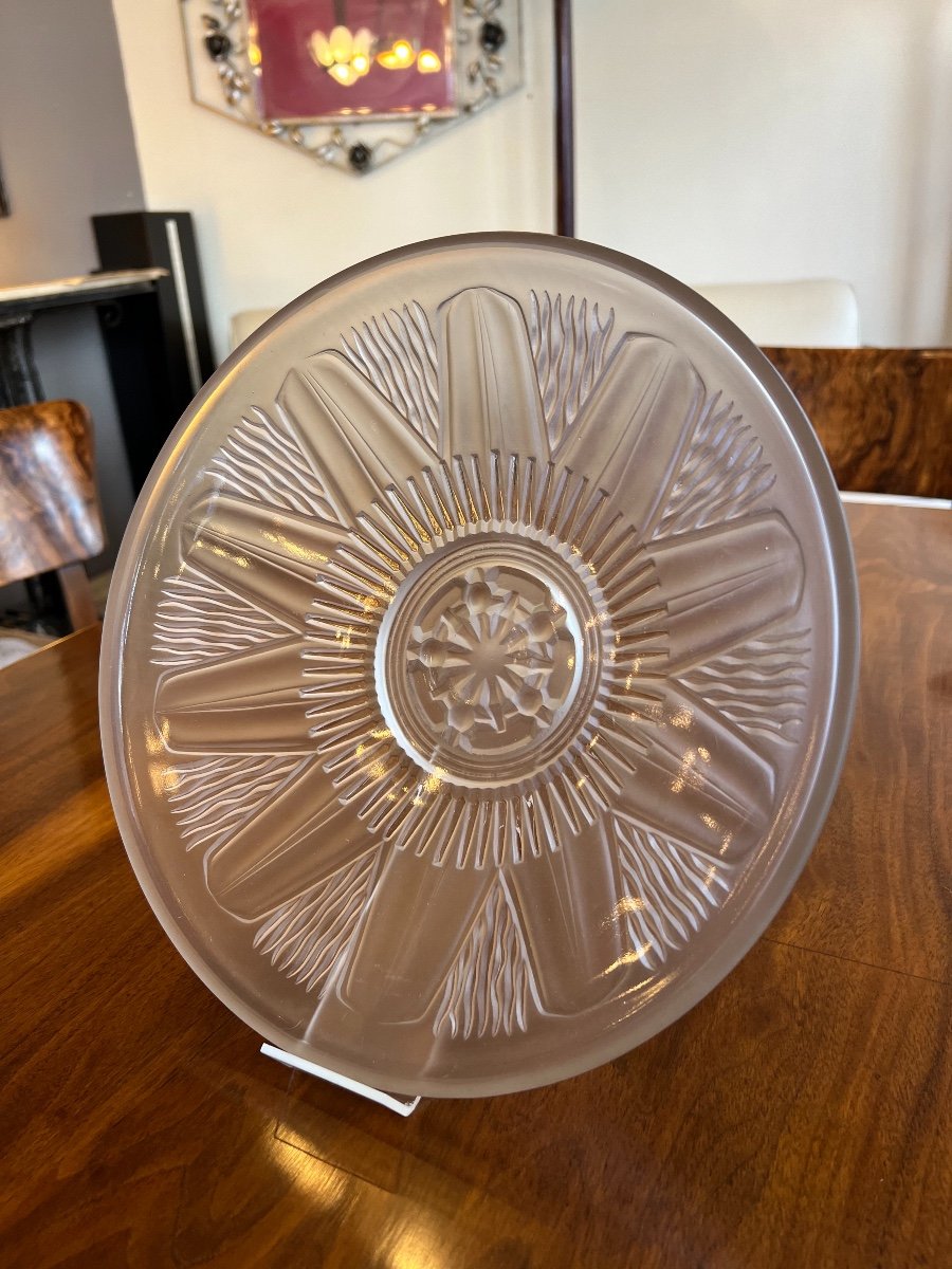 Coupe / Centre De Table Art Déco En Verre Moulé Pressé Travail Français ( Art Deco 1930 ) -photo-3