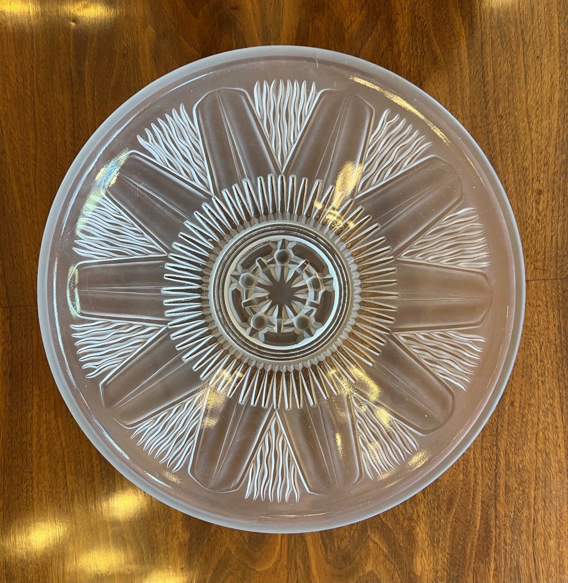 Coupe / Centre De Table Art Déco En Verre Moulé Pressé Travail Français ( Art Deco 1930 ) -photo-1
