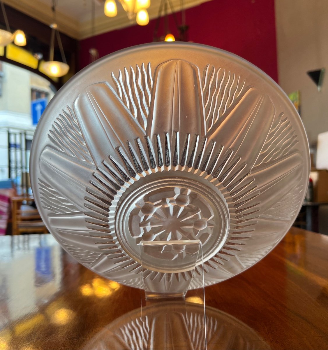 Coupe / Centre De Table Art Déco En Verre Moulé Pressé Travail Français ( Art Deco 1930 ) -photo-3