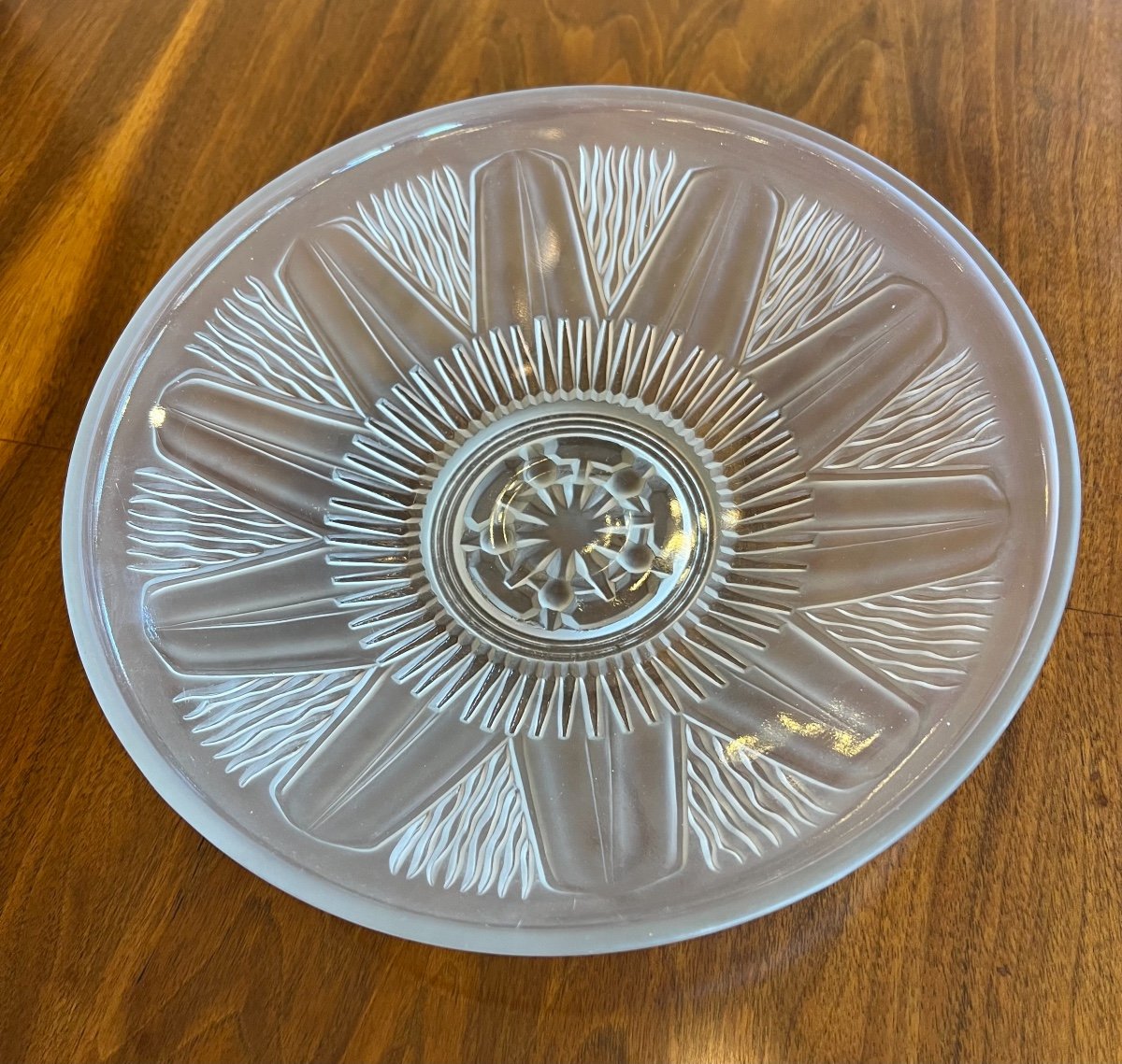 Coupe / Centre De Table Art Déco En Verre Moulé Pressé Travail Français ( Art Deco 1930 ) 