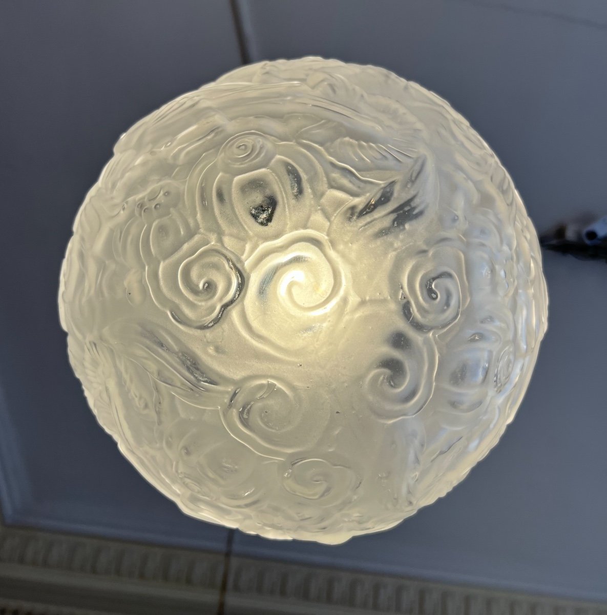 Rarissime Plafonnier / Suspension Art Déco Signé Hettier & Vincent France ( lustre 1930 ) -photo-3