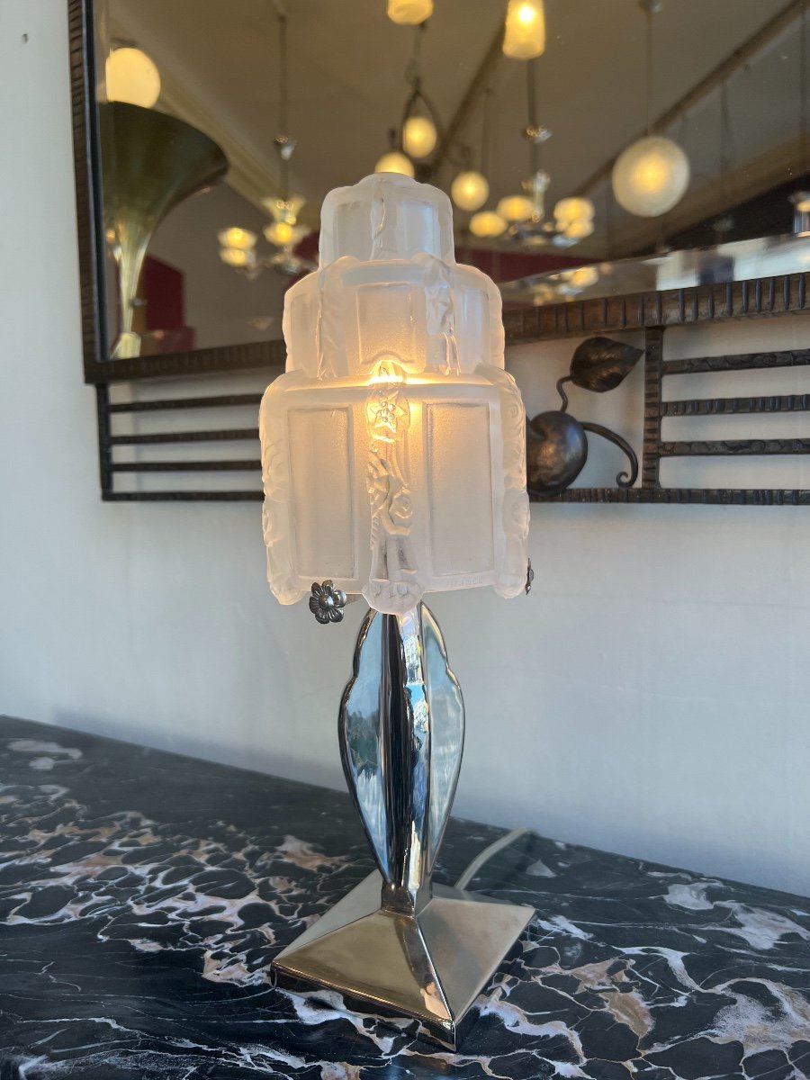 Rare Art Deco Table Lamp Signed Sabino 4789 France (art Deco Desk Lamps 1930)-photo-2