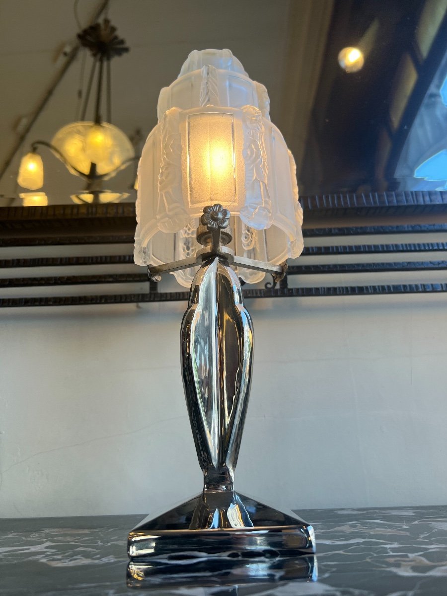 Rare Art Deco Table Lamp Signed Sabino 4789 France (art Deco Desk Lamps 1930)-photo-4