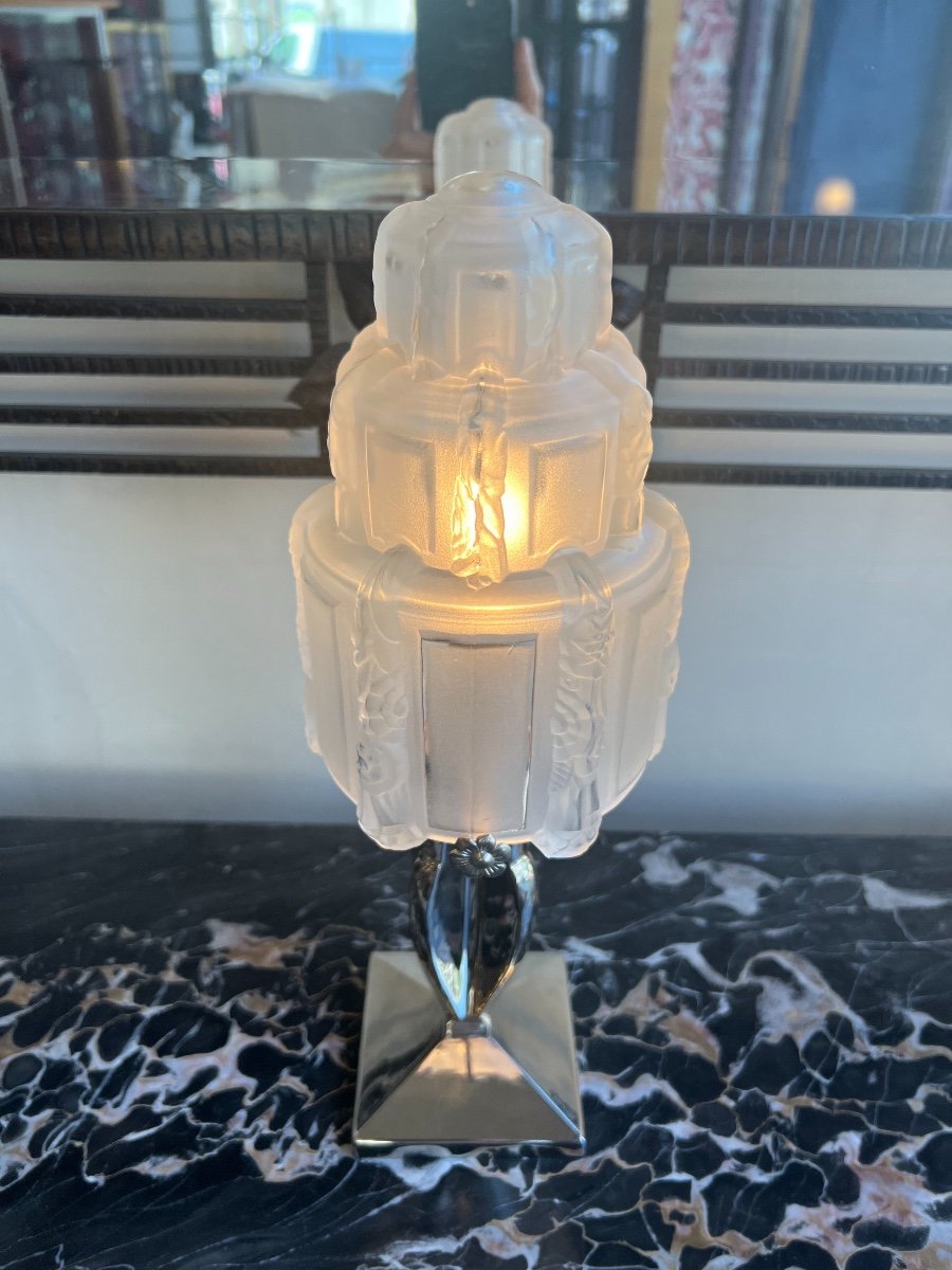 Rare Art Deco Table Lamp Signed Sabino 4789 France (art Deco Desk Lamps 1930)-photo-1