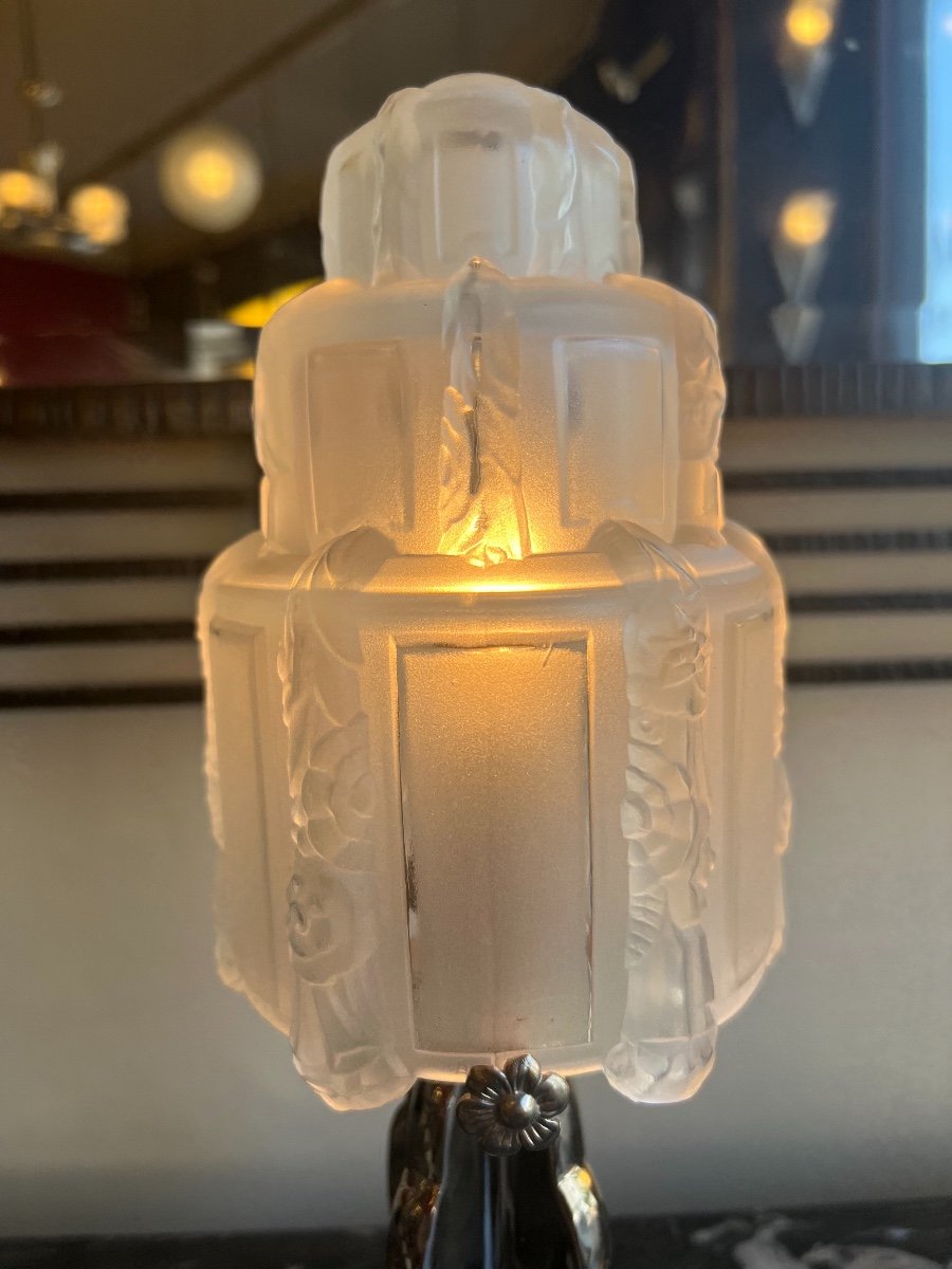 Rare Art Deco Table Lamp Signed Sabino 4789 France (art Deco Desk Lamps 1930)-photo-6
