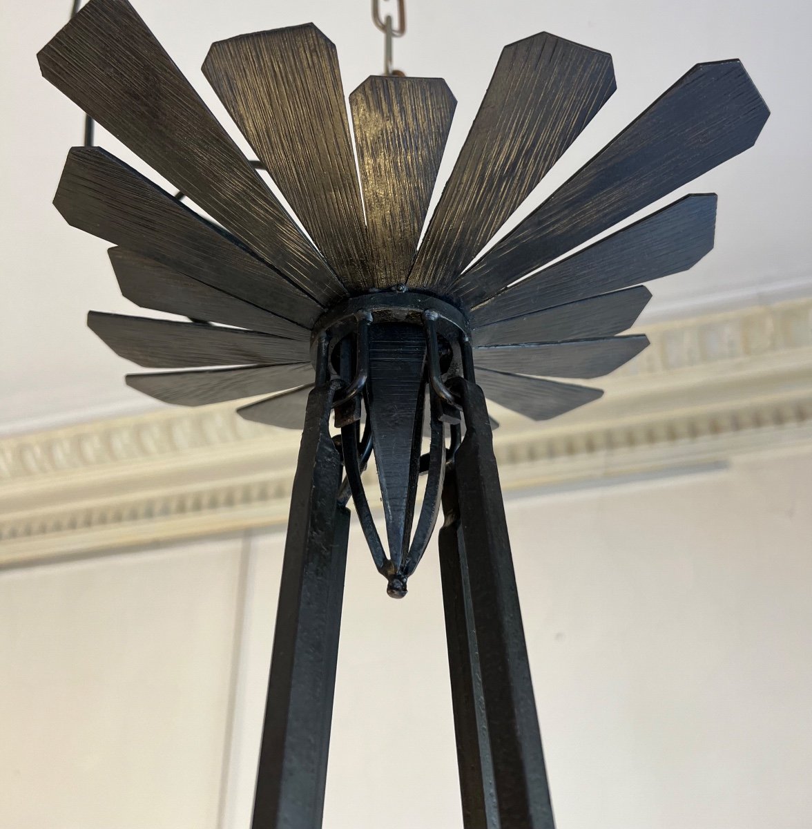 Magnificent Art Deco Val Saint Lambert Chandelier With 4 Plates And 4 Tulips (art Deco Chandeliers 1930)-photo-8