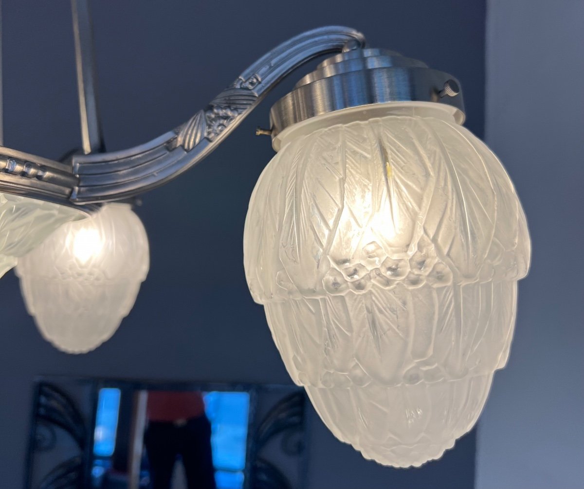 Rare And Sumptuous Art Deco Chandelier Hettier & Vincent {signed} And Baccarat (art Deco 1930)-photo-5
