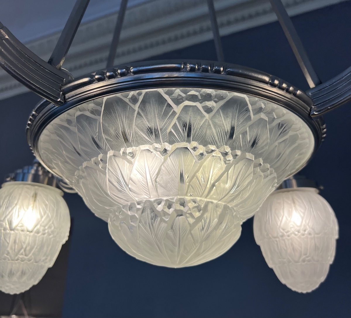 Rare And Sumptuous Art Deco Chandelier Hettier & Vincent {signed} And Baccarat (art Deco 1930)-photo-6