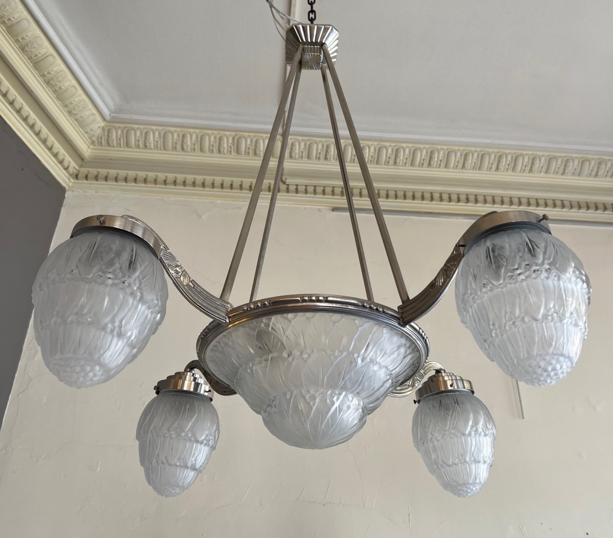 Rare And Sumptuous Art Deco Chandelier Hettier & Vincent {signed} And Baccarat (art Deco 1930)-photo-7