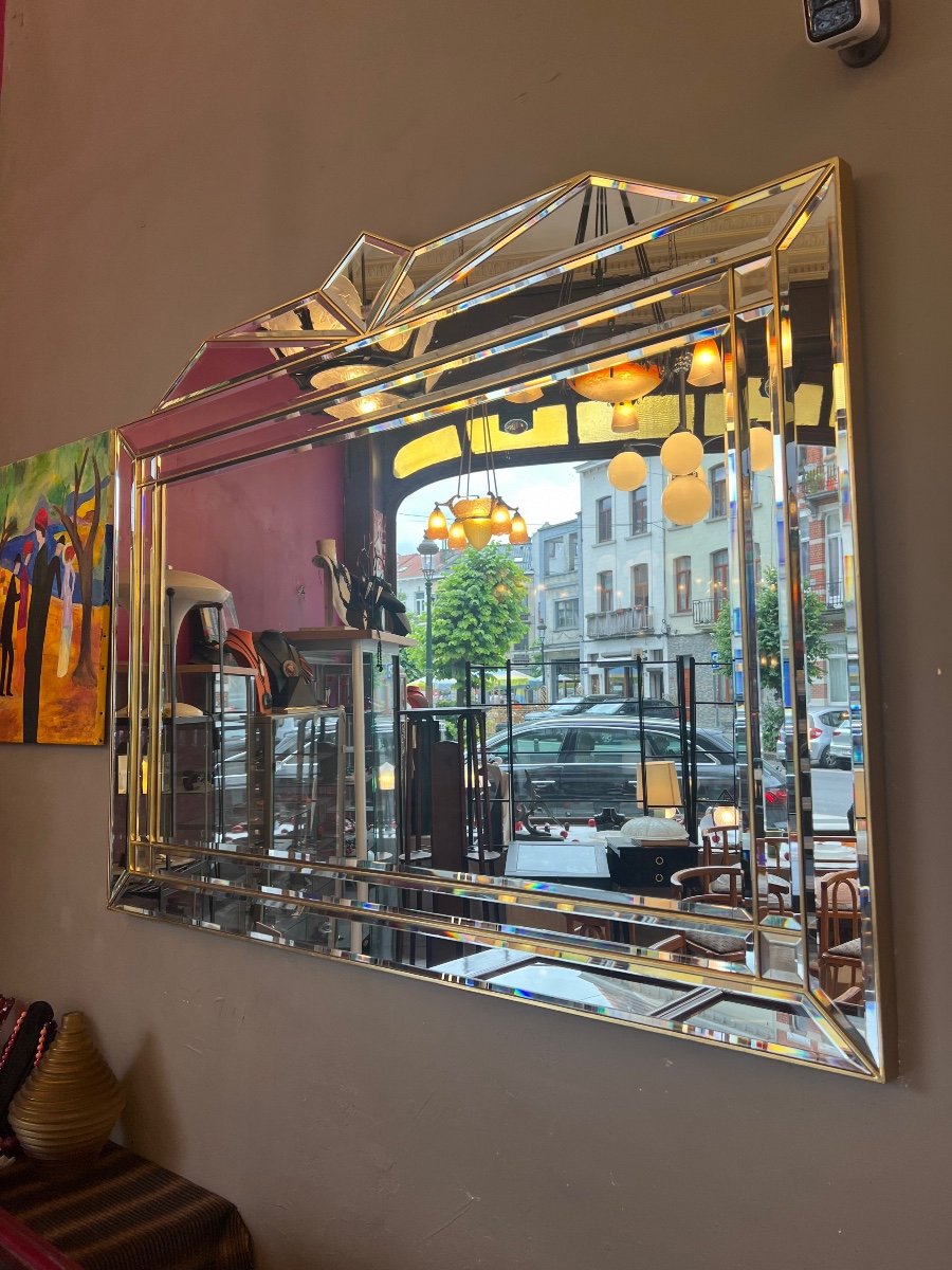 Splendide Et Monumental Miroir De Style Art Déco Deknudt Belgium ( Circa 1960 ) { Miroir 1930 }-photo-3