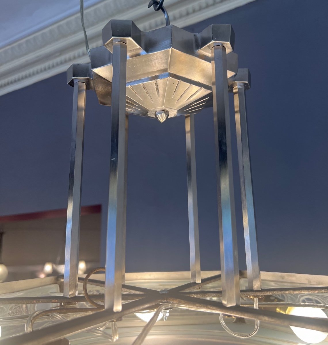 Superb And Rare Art Deco Chandelier / Ceiling Lamp  Signed Degué ( Art Deco Chandelier 1930 ) -photo-3