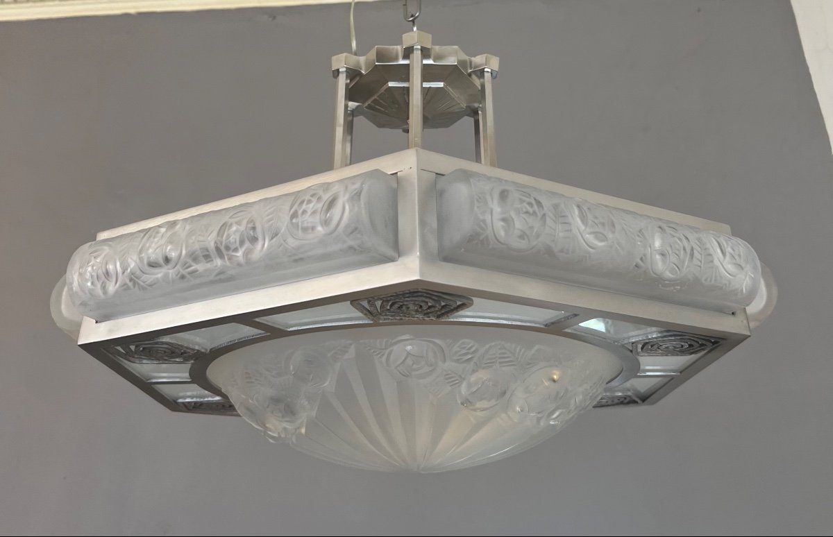 Superb And Rare Art Deco Chandelier / Ceiling Lamp  Signed Degué ( Art Deco Chandelier 1930 ) -photo-6