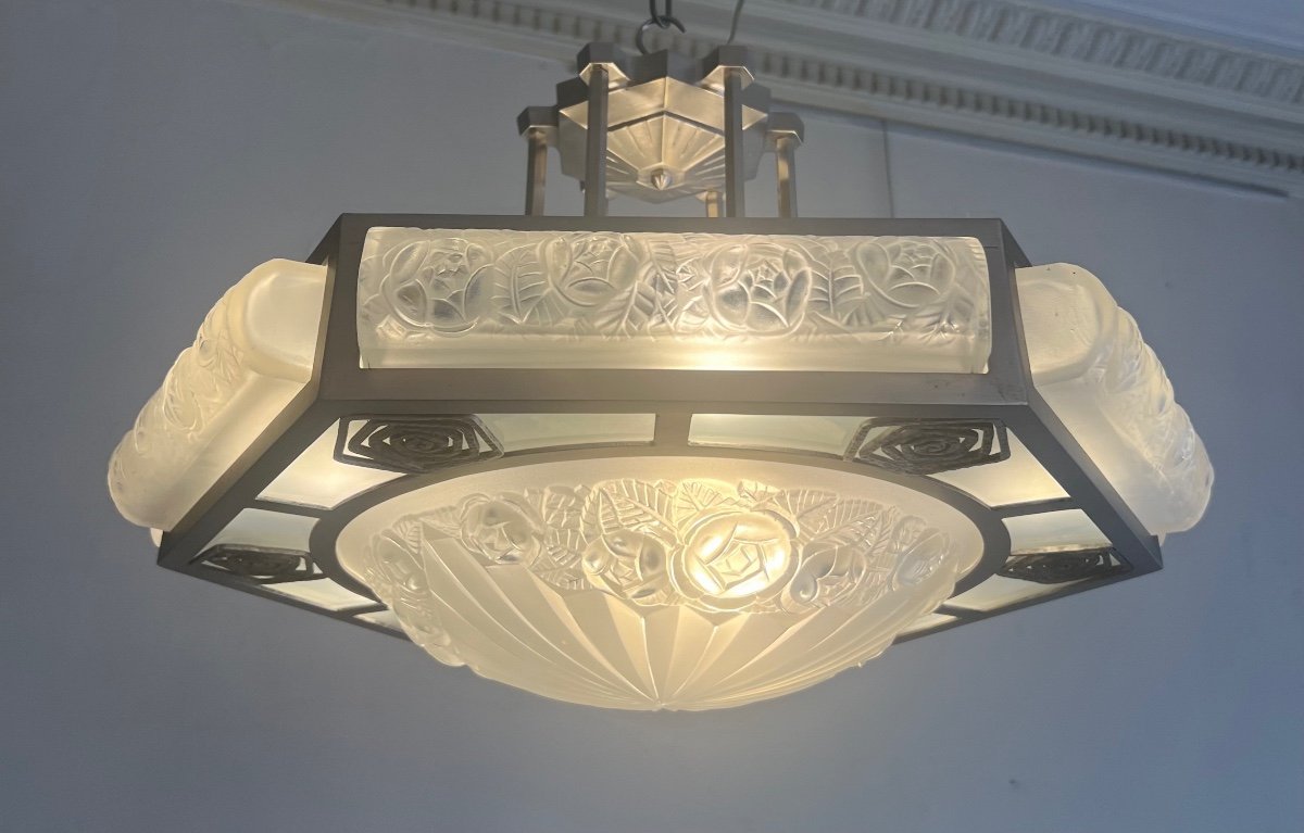 Superb And Rare Art Deco Chandelier / Ceiling Lamp  Signed Degué ( Art Deco Chandelier 1930 ) 