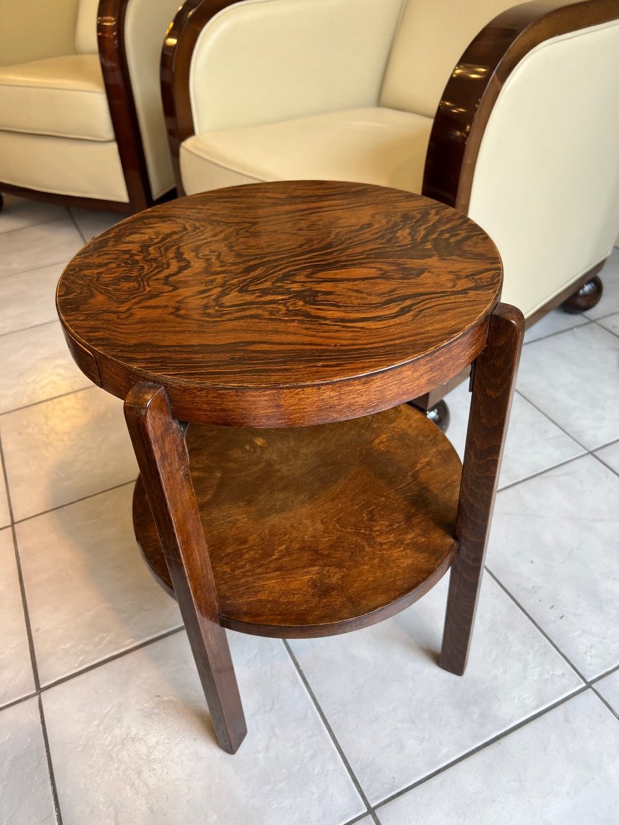 Small Art Deco Pedestal Table "coffee Table" In Walnut / Fischel Label Imported Cze (table 1930-photo-2