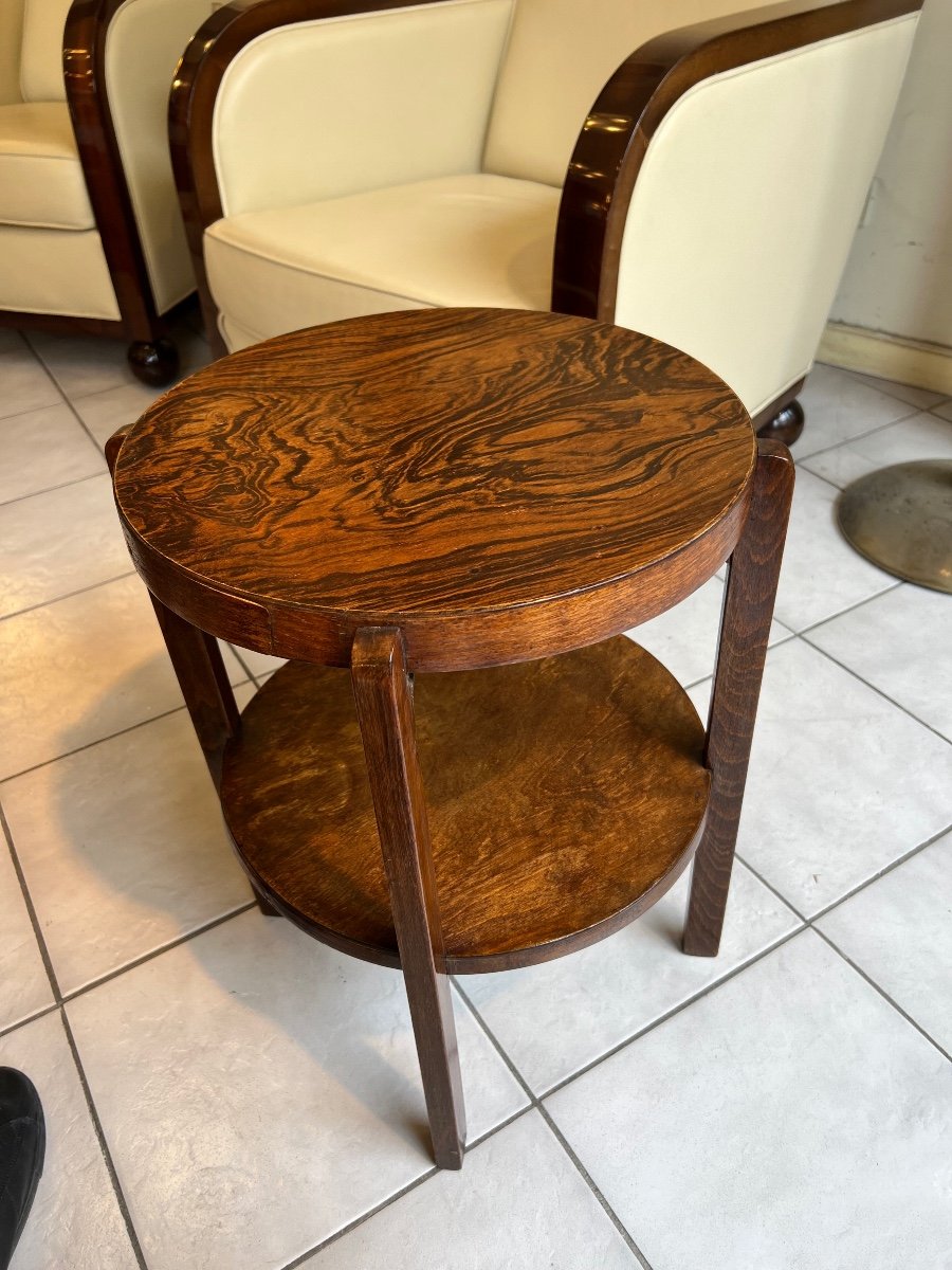 Small Art Deco Pedestal Table "coffee Table" In Walnut / Fischel Label Imported Cze (table 1930-photo-1