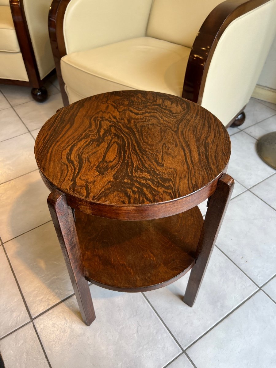 Small Art Deco Pedestal Table "coffee Table" In Walnut / Fischel Label Imported Cze (table 1930-photo-8