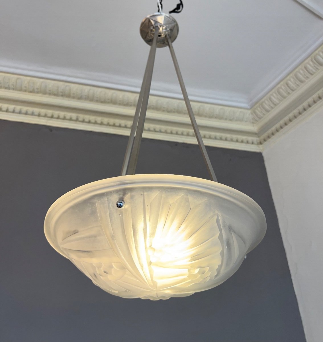 Suspension / Plafonnier / Vasque Art Déco Degué Modèle 703 { Marqué } ( Lustre Art Deco 1930 ) -photo-4