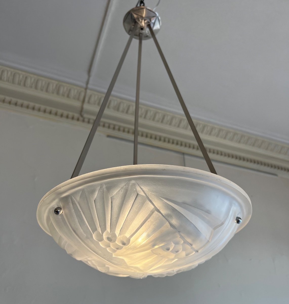 Suspension / Plafonnier / Vasque Art Déco Degué Modèle 703 { Marqué } ( Lustre Art Deco 1930 ) 