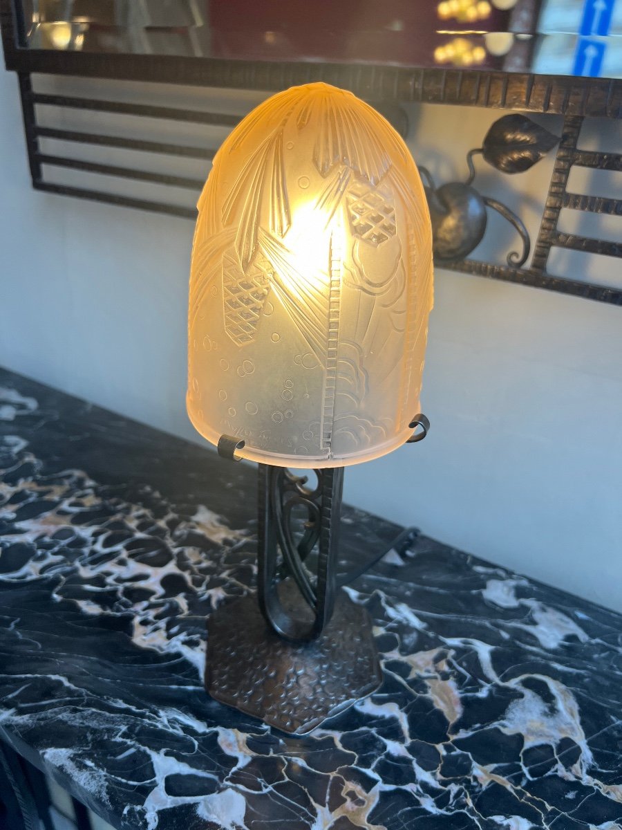 Art Deco Lamp "landscape With Ears Of Corn" Signed Müller Frères Lunéville (art Deco 1930)-photo-1
