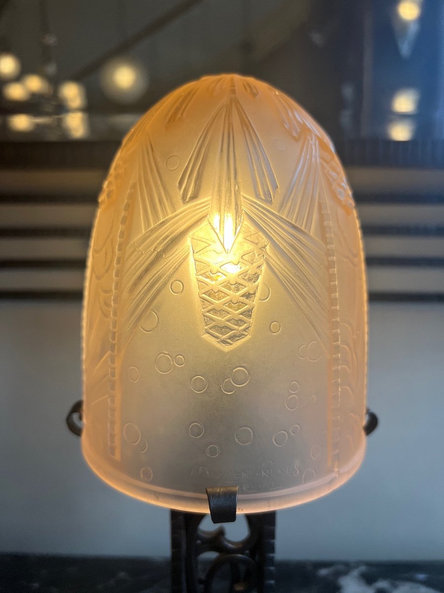 Art Deco Lamp "landscape With Ears Of Corn" Signed Müller Frères Lunéville (art Deco 1930)-photo-4