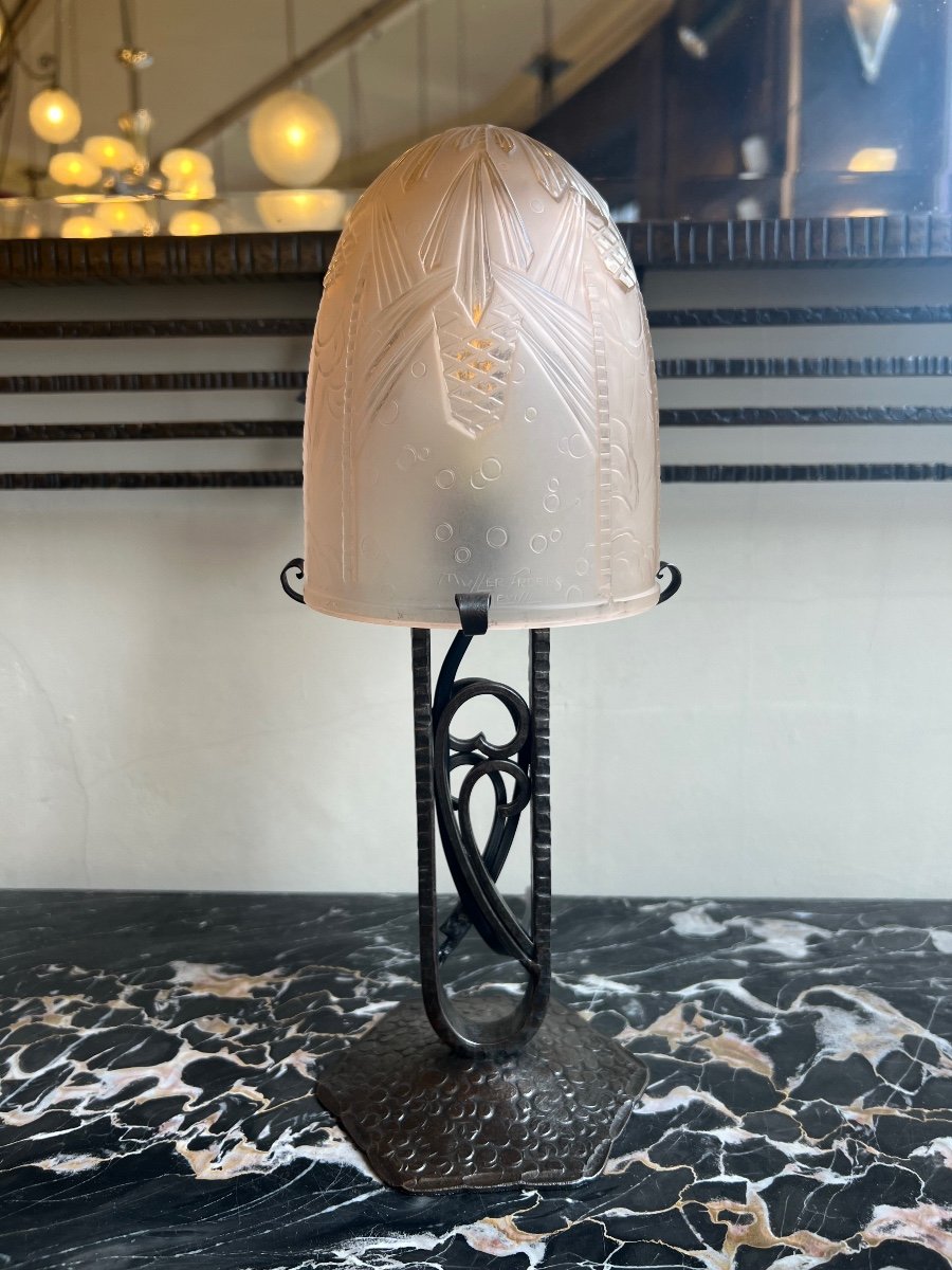 Art Deco Lamp "landscape With Ears Of Corn" Signed Müller Frères Lunéville (art Deco 1930)-photo-7