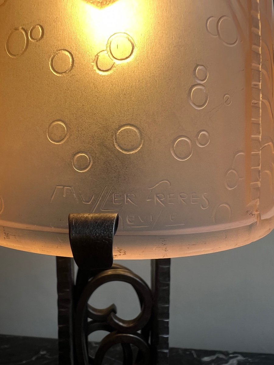 Art Deco Lamp "landscape With Ears Of Corn" Signed Müller Frères Lunéville (art Deco 1930)-photo-8