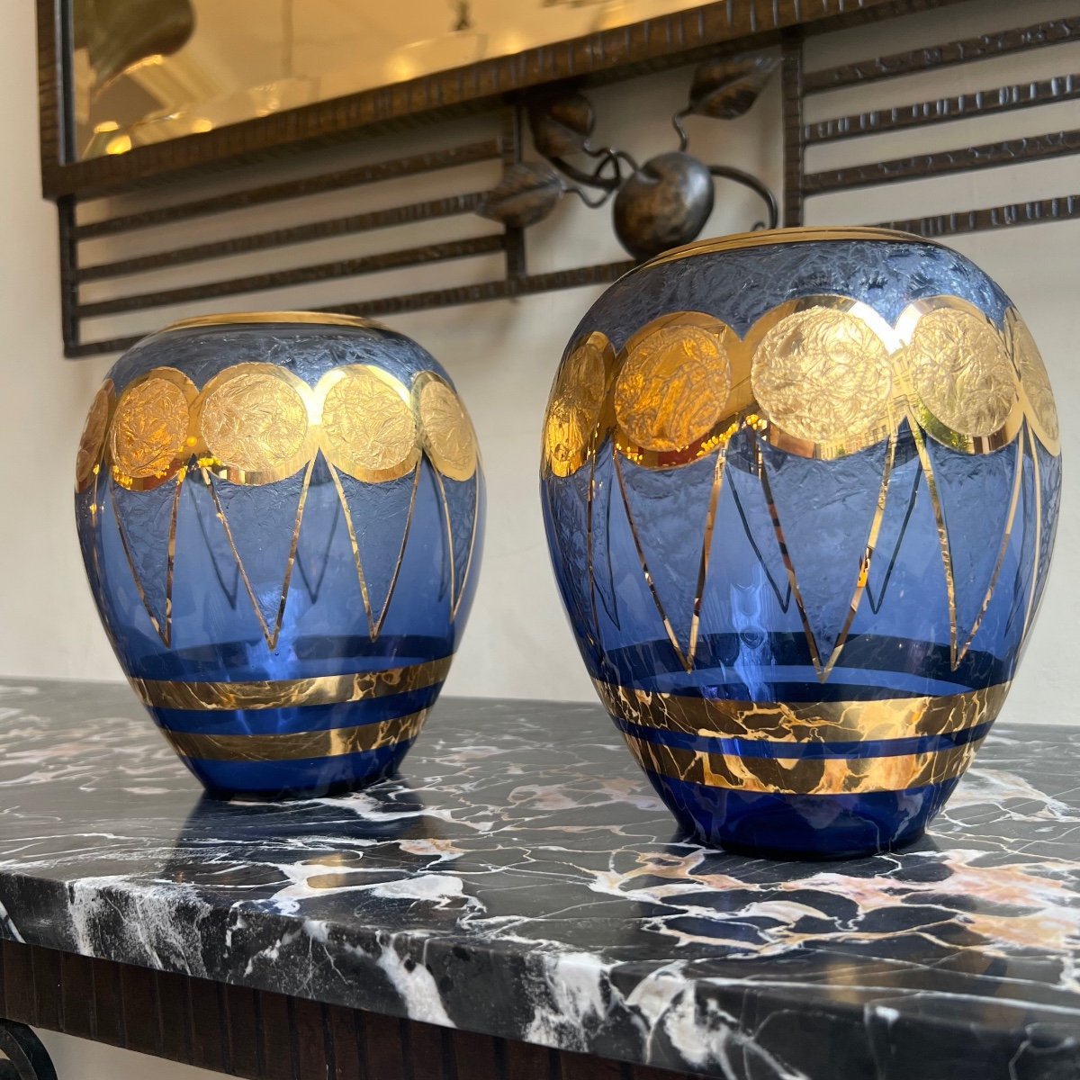 Pair Of Paul Heller Art Deco Vases / Rupel Boom Glassware {label} (art Deco Vase 1930-photo-2