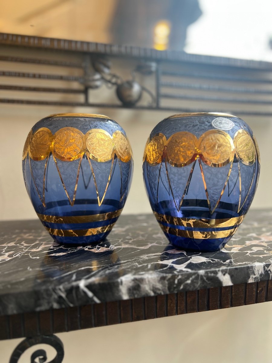 Pair Of Paul Heller Art Deco Vases / Rupel Boom Glassware {label} (art Deco Vase 1930-photo-3