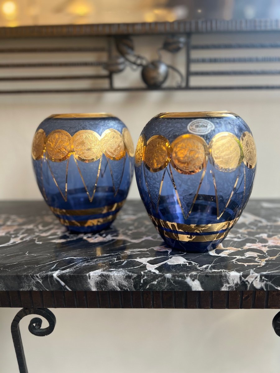 Pair Of Paul Heller Art Deco Vases / Rupel Boom Glassware {label} (art Deco Vase 1930-photo-6