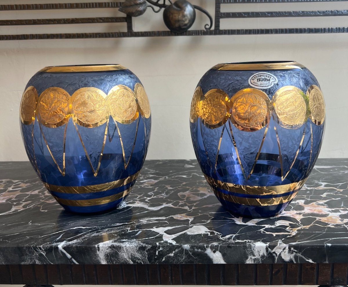 Pair Of Paul Heller Art Deco Vases / Rupel Boom Glassware {label} (art Deco Vase 1930