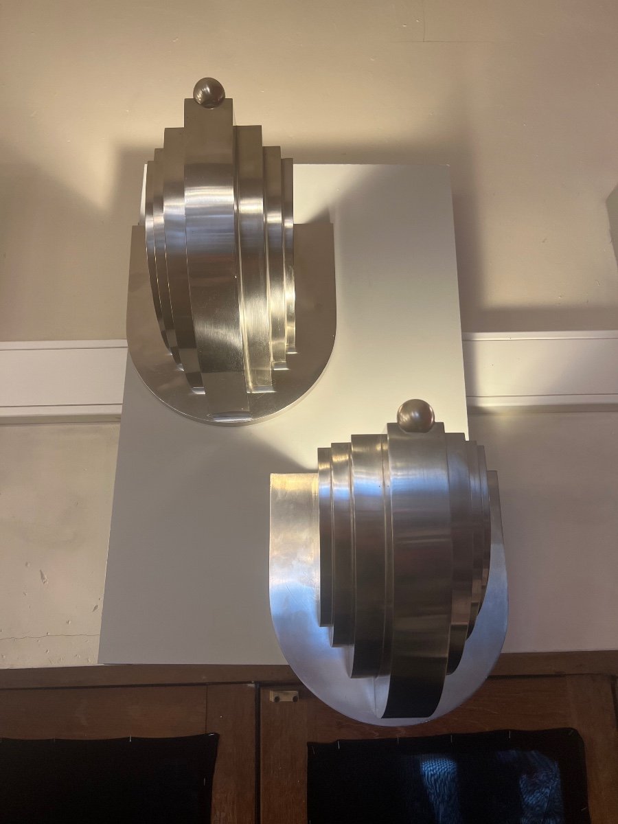 Exceptional Pair Of Modernist Art Deco Sconces Signed Magnien Paris 1938 (art Deco 1930-photo-2