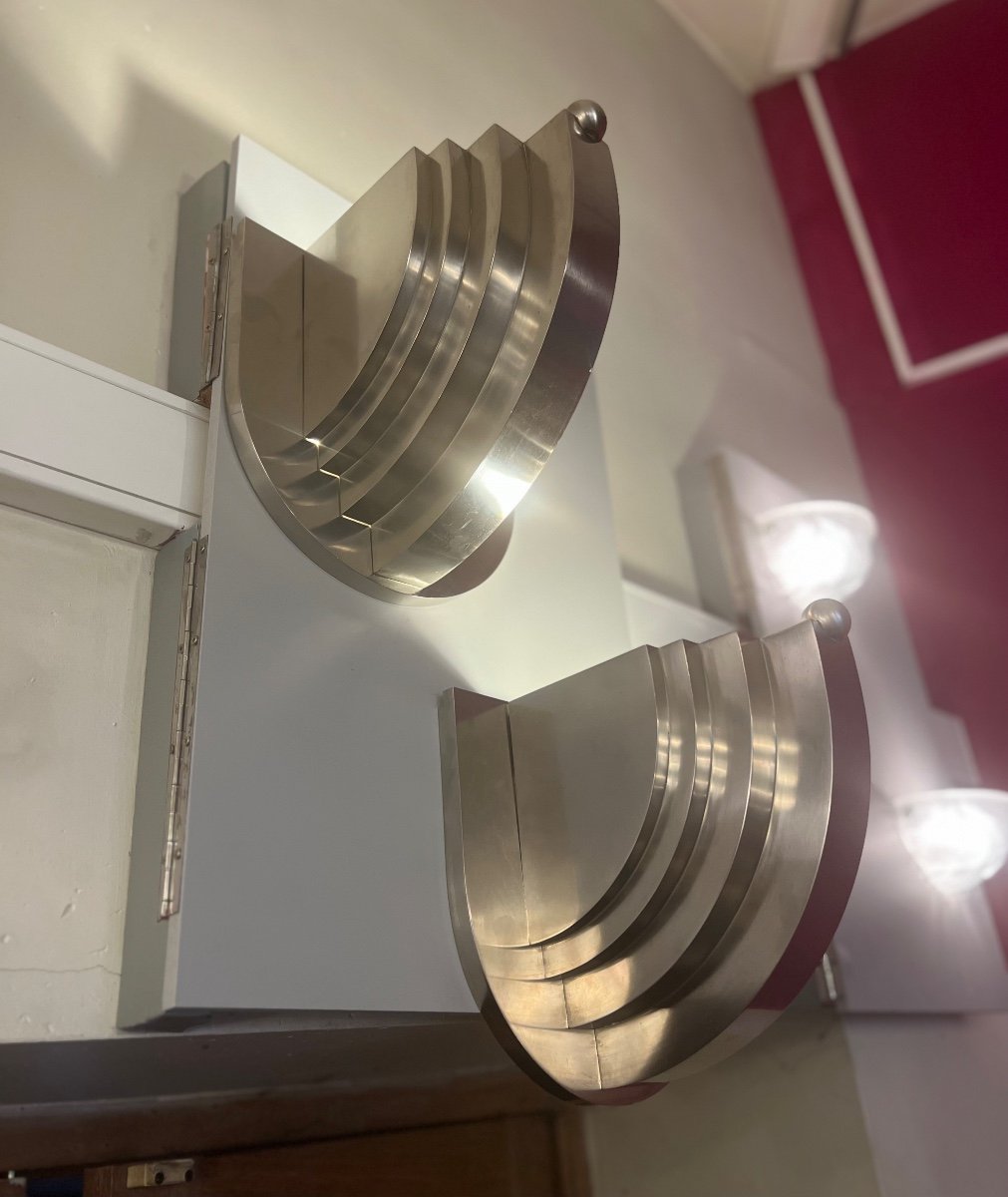 Exceptional Pair Of Modernist Art Deco Sconces Signed Magnien Paris 1938 (art Deco 1930-photo-3