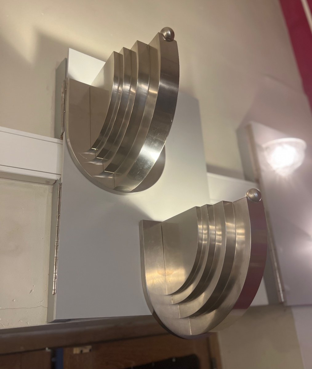 Exceptional Pair Of Modernist Art Deco Sconces Signed Magnien Paris 1938 (art Deco 1930-photo-2