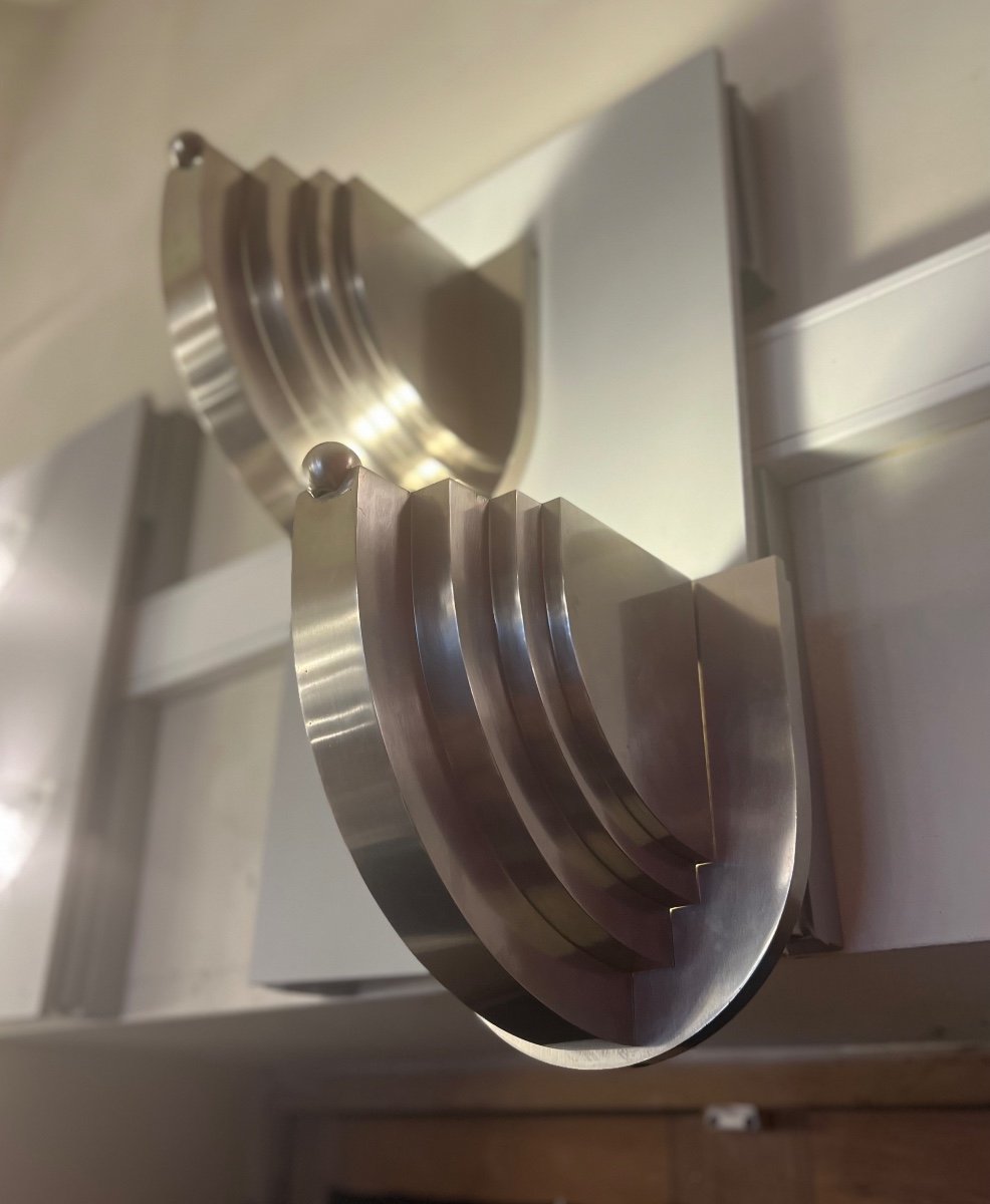 Exceptional Pair Of Modernist Art Deco Sconces Signed Magnien Paris 1938 (art Deco 1930