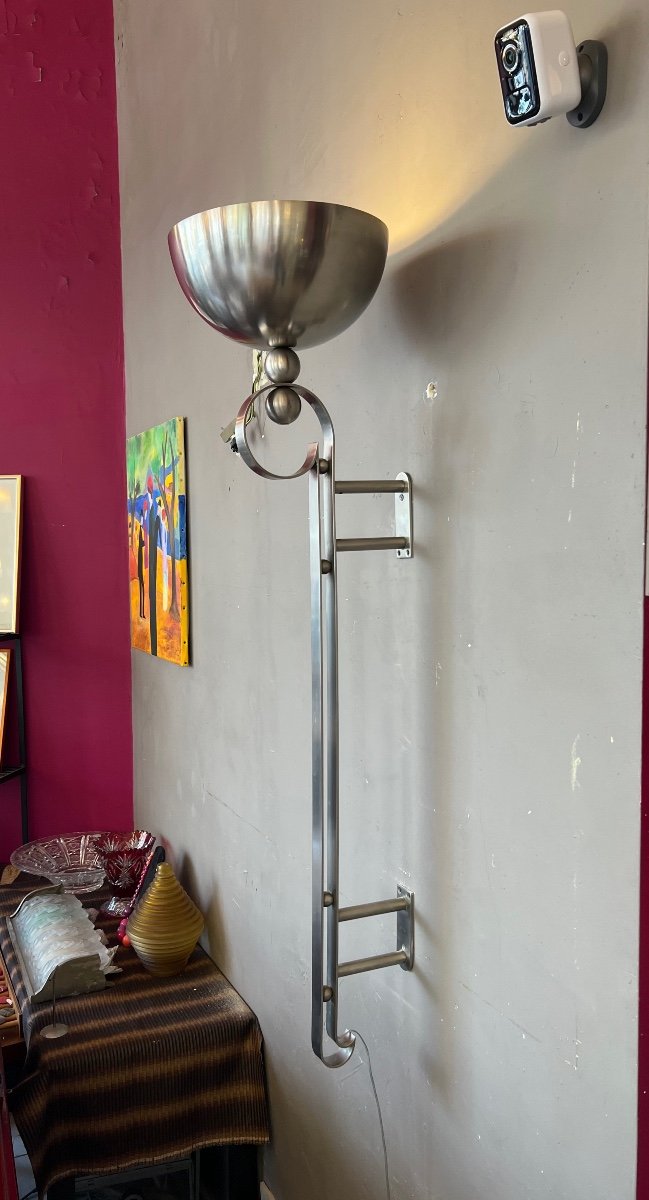 Rare Et Superbe Applique / Lampadaire Art Déco En Bronze Nickelé ( Appliques Art Deco 1930 ) -photo-1