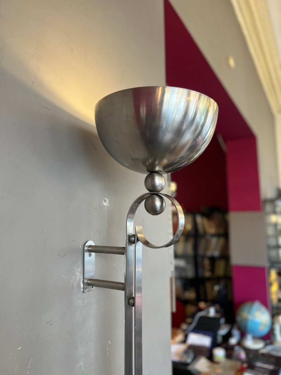 Rare Et Superbe Applique / Lampadaire Art Déco En Bronze Nickelé ( Appliques Art Deco 1930 ) -photo-7