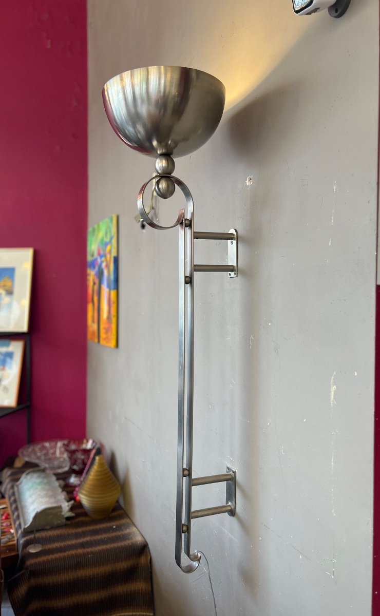 Rare Et Superbe Applique / Lampadaire Art Déco En Bronze Nickelé ( Appliques Art Deco 1930 ) 