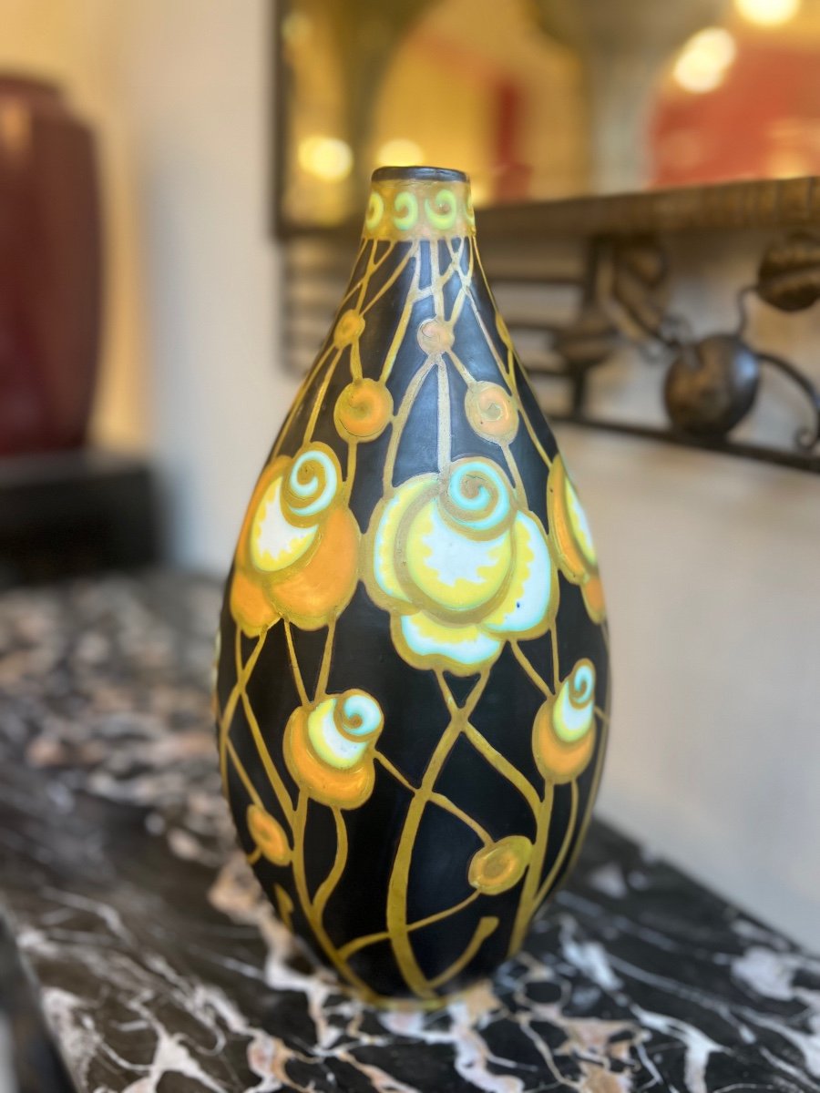 Rare Art Deco Vase Charles Catteau D 959 {signed} Earthenware With Matte Enamels (vase 1930 Art Deco-photo-4