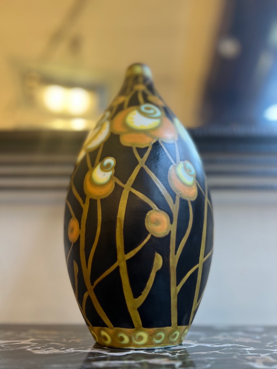 Rare Art Deco Vase Charles Catteau D 959 {signed} Earthenware With Matte Enamels (vase 1930 Art Deco-photo-1