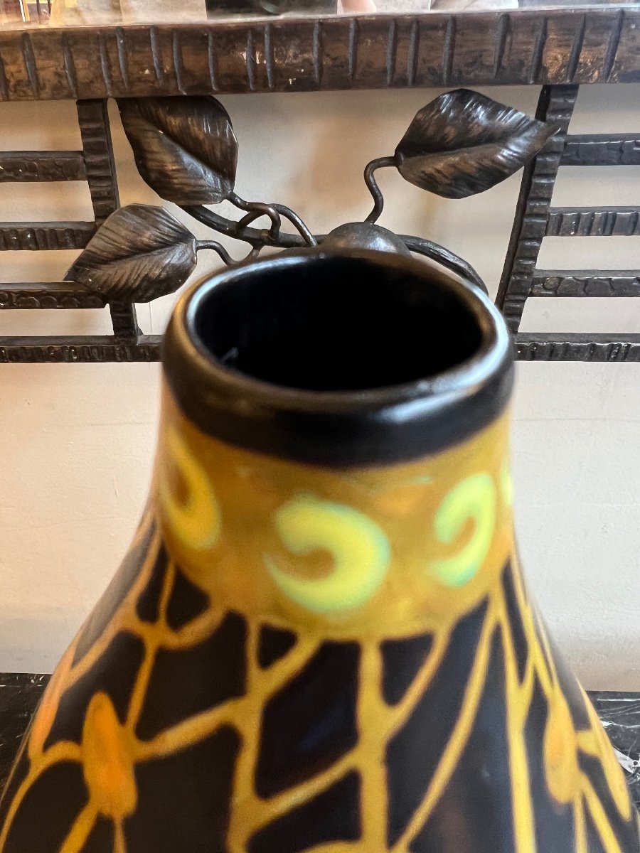 Rare Art Deco Vase Charles Catteau D 959 {signed} Earthenware With Matte Enamels (vase 1930 Art Deco-photo-2