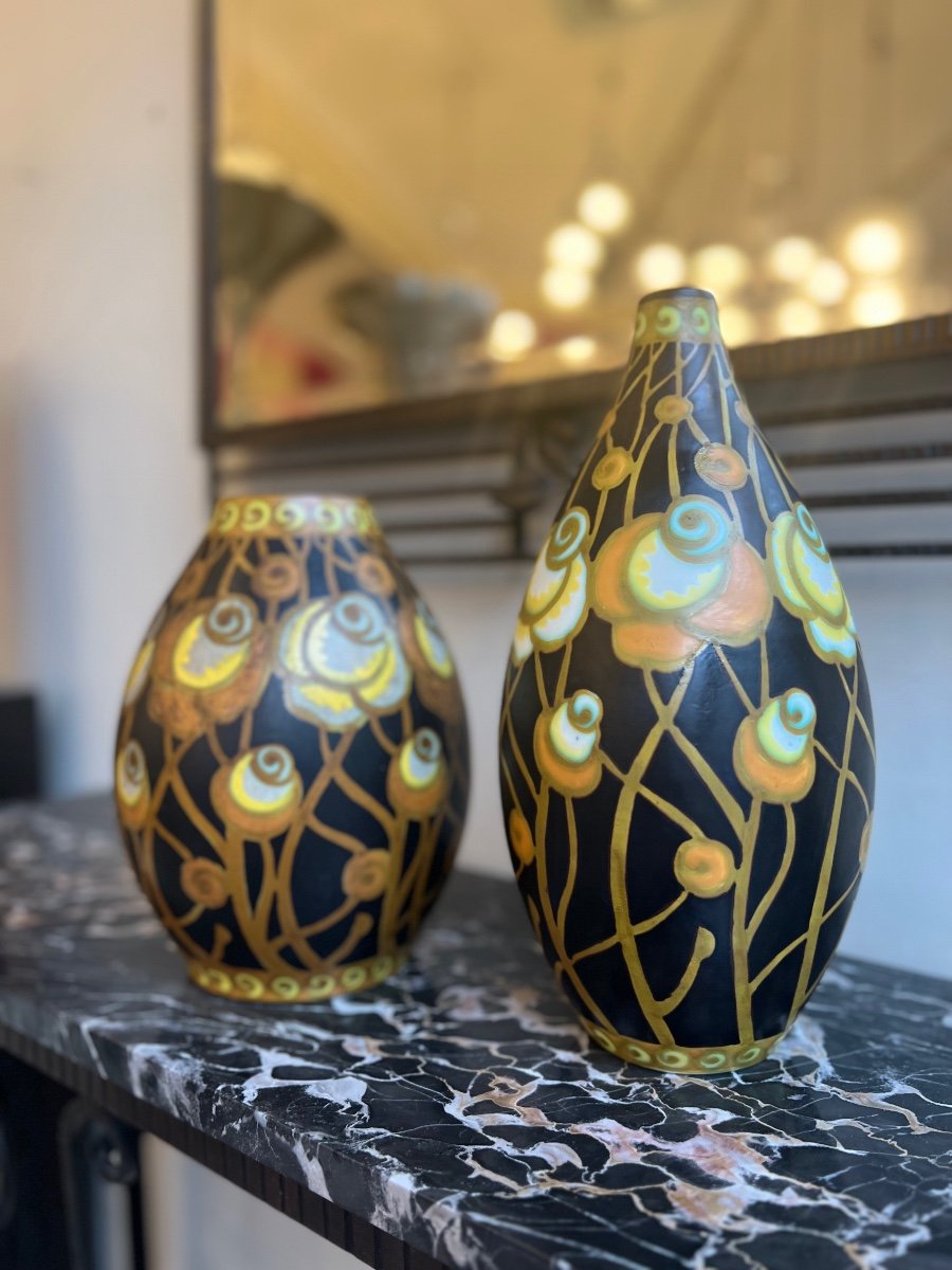 Rare Art Deco Vase Charles Catteau D 959 {signed} Earthenware With Matte Enamels (vase 1930 Art Deco-photo-4