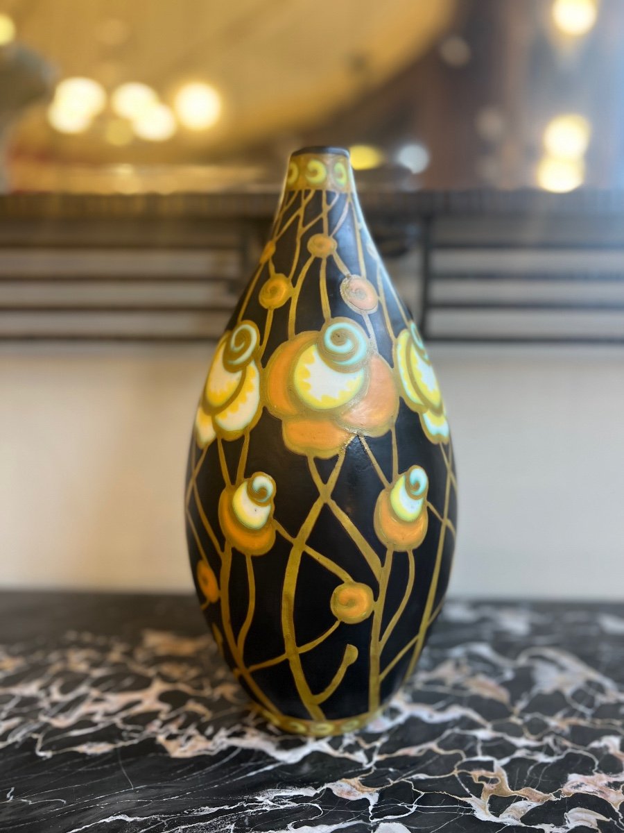 Rare Art Deco Vase Charles Catteau D 959 {signed} Earthenware With Matte Enamels (vase 1930 Art Deco