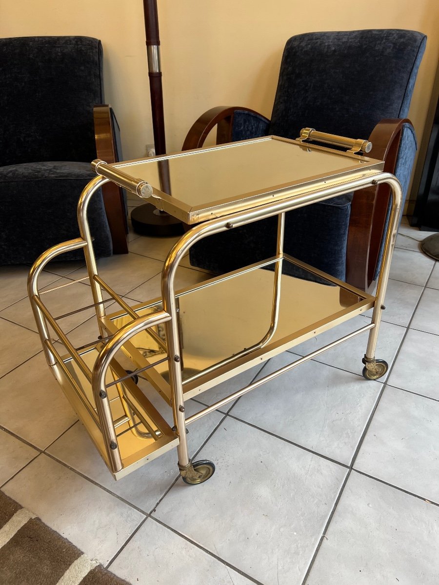 Magnificent Art Deco Rolling Cart / Bar Jacques Adnet (after) In Aluminum (art Deco 1940