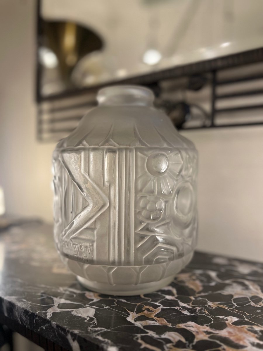 Superbe Vase Art Déco Henri Heemskerk ( Verreries De Scailmont ) Signé ( Vases Art Deco 1930 ) -photo-3