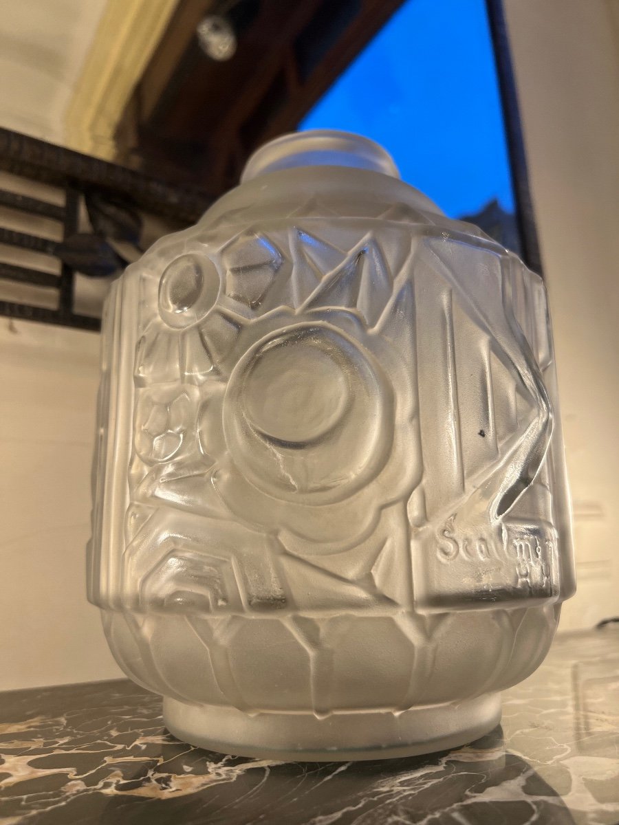 Superbe Vase Art Déco Henri Heemskerk ( Verreries De Scailmont ) Signé ( Vases Art Deco 1930 ) -photo-2