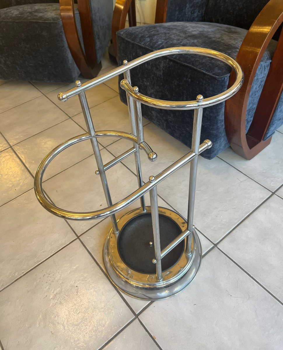 Art Deco Umbrella Stand And Cane Holder In Chromed Tubular Metal (art Deco Coats 1930-photo-3